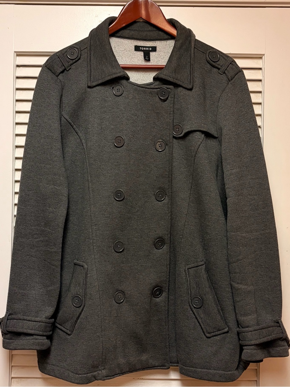 Torrid Charcoal Double-Breasted Fleece Peacoat Jacket, 2X
